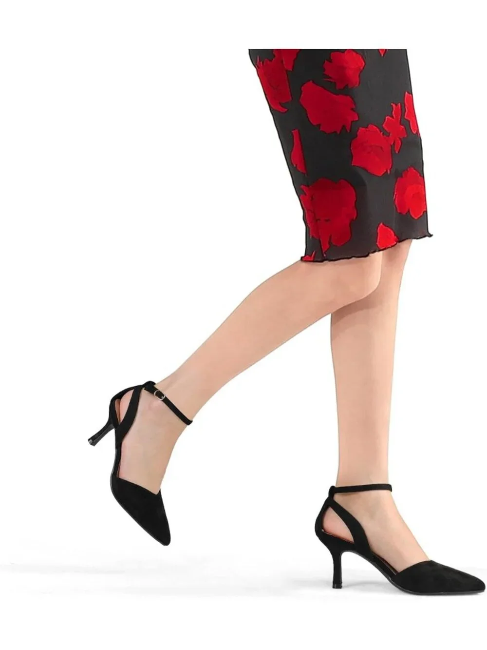 Women's Black Suede Closed Toe Kitten Heels Comfortable Dress Pumps Shoes